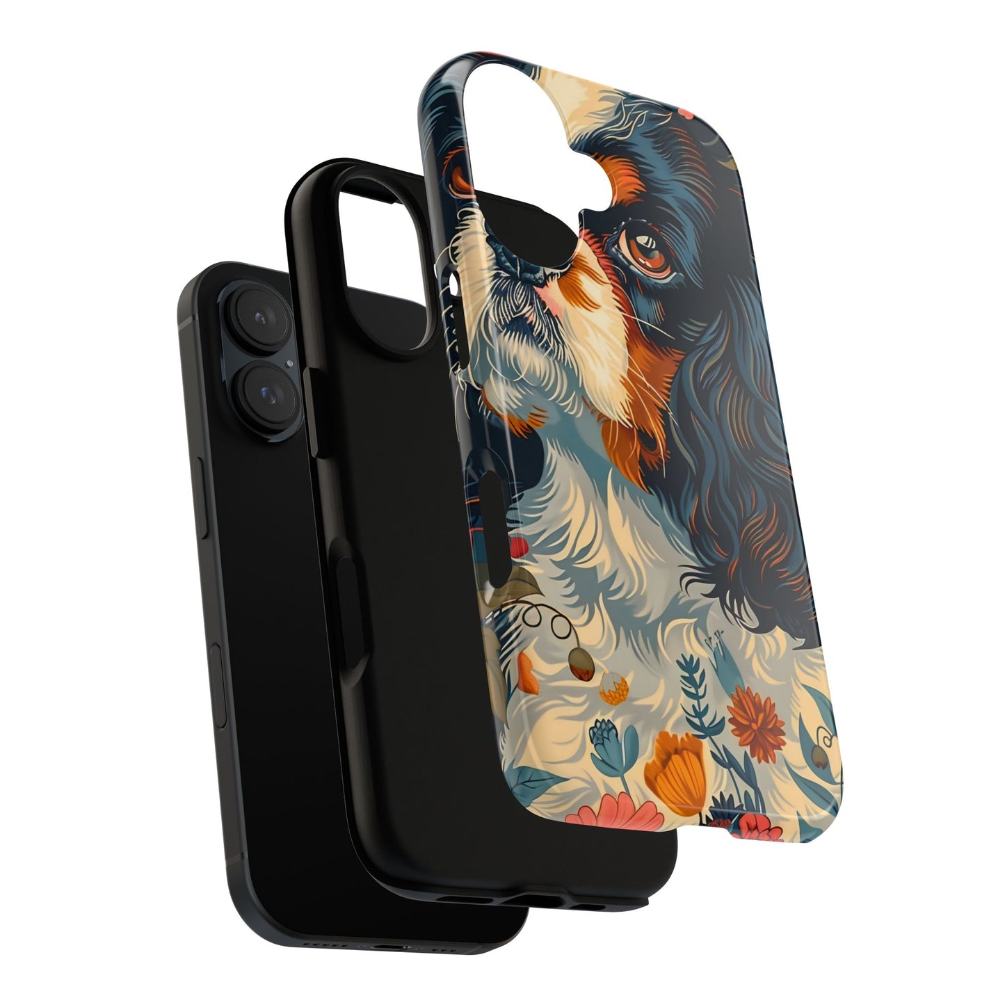 Cavalier King Charles Spaniel Phone Case, Floral Dog Lover Gift, Tough Phone Cover, Pet Owner Accessory, Unique Dog Design