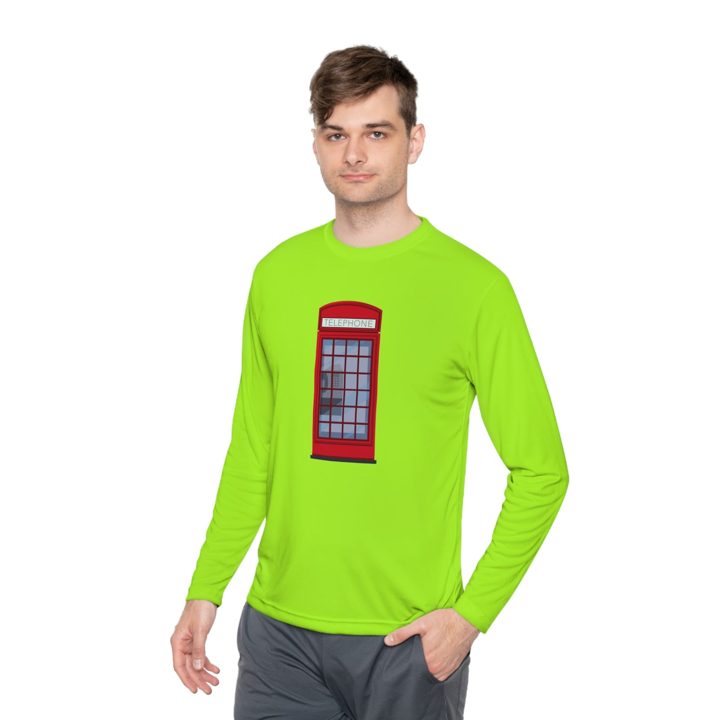 Unisex Lightweight Long Sleeve Tee- Iconic British Public Telephone - Classic Red Phone Box
