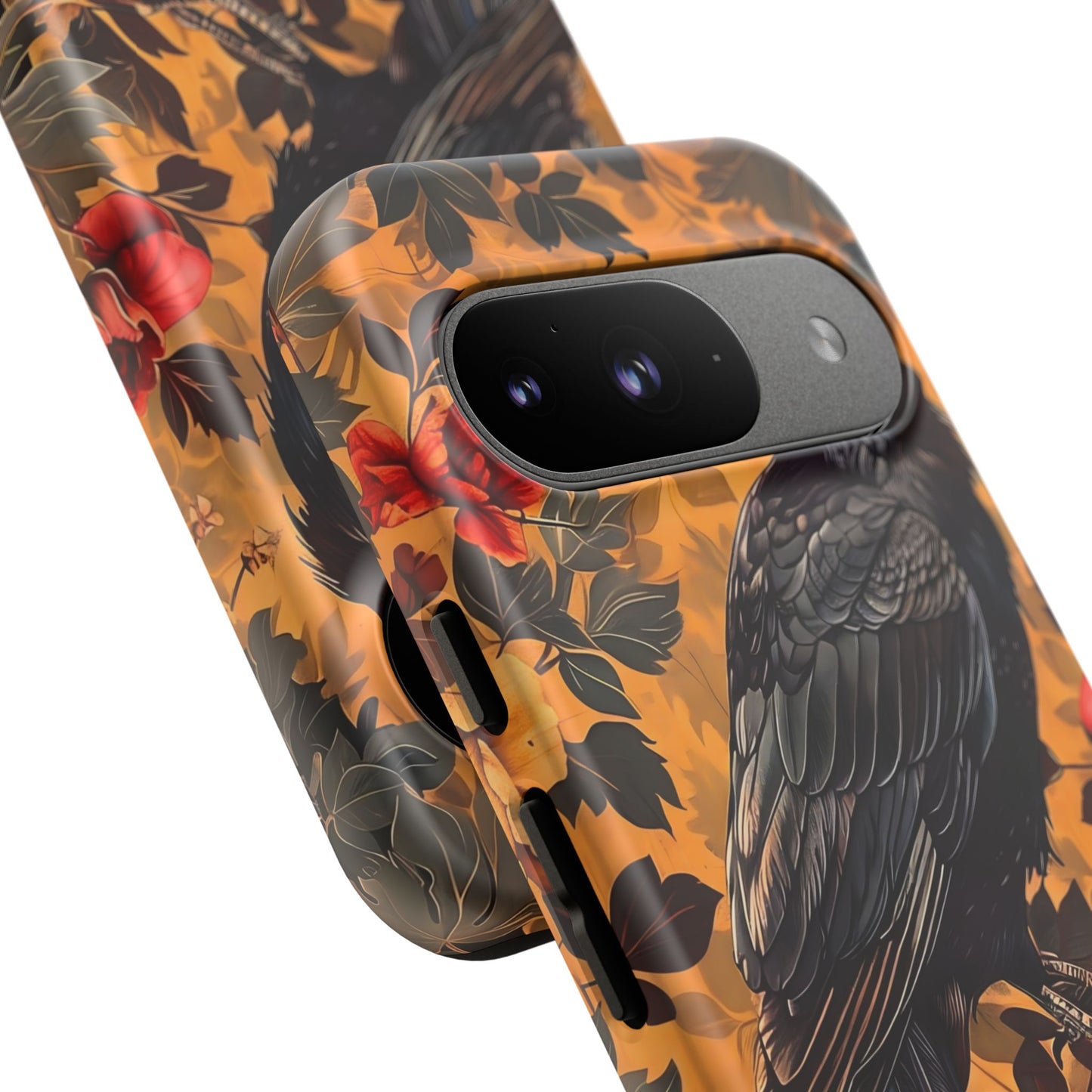 Raven Floral Phone Case - Tough Cases, Blackbird Decor, Gift for Nature Lovers, Bird Themed Accessories, Unique Phone Cover