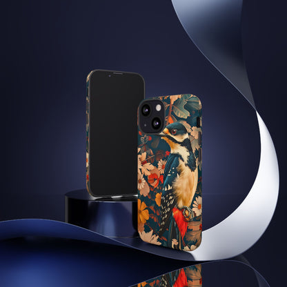 Artistic Bird Phone Case, Unique Tough Cases for Nature Lovers, Floral Design, Cute Gift, Customized Phone Accessories