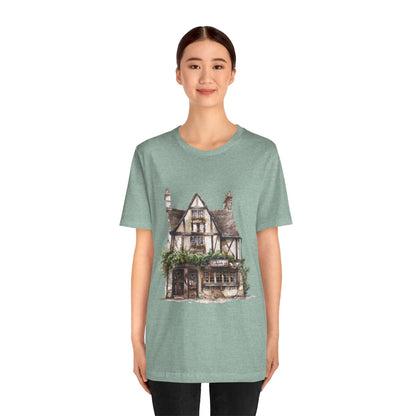 Unisex Jersey Short Sleeve Tee - Cottages & Cobblestones - A British Village Dream