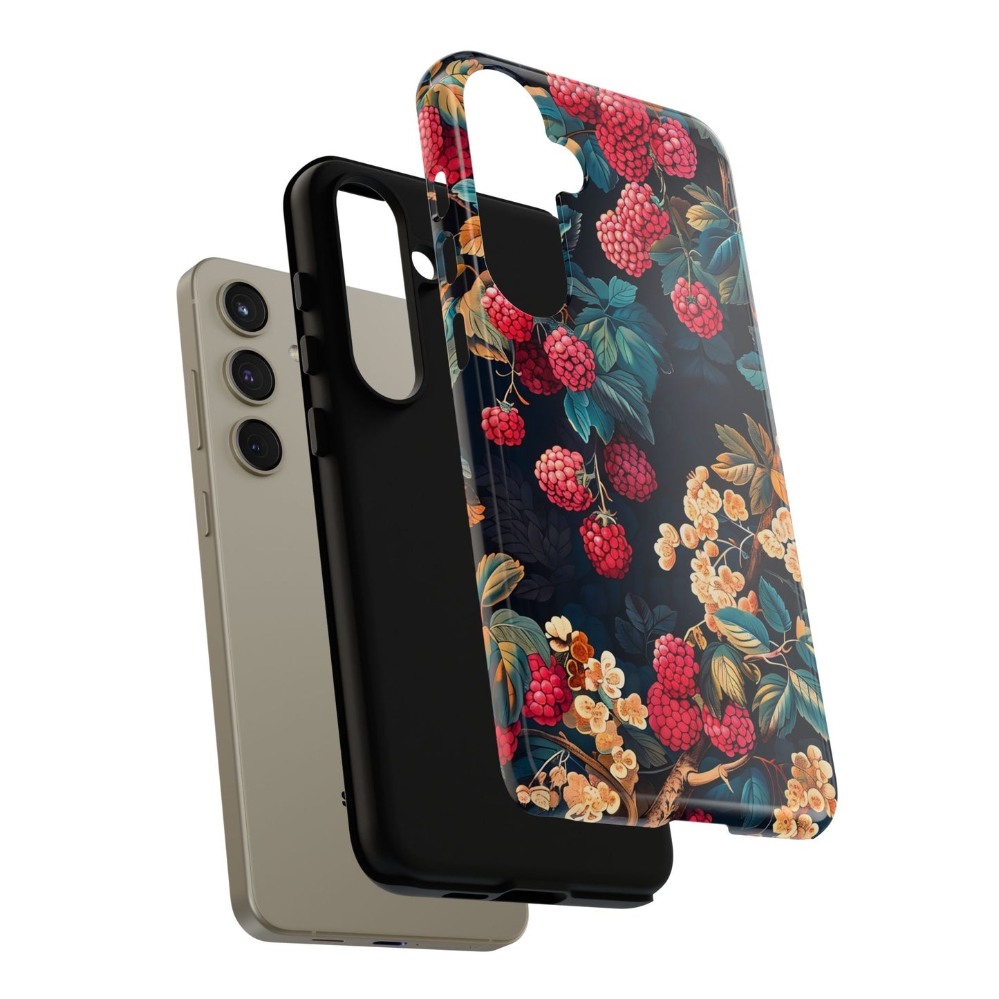 Floral Phone Case with Berry Design, Durable Phone Cover, Floral Print, Gift for Plant Lovers, Nature-Inspired Accessory