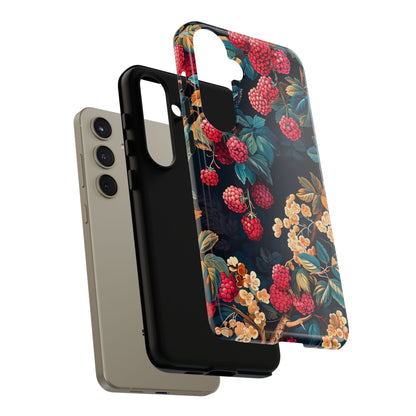 Floral Phone Case with Berry Design, Durable Phone Cover, Floral Print, Gift for Plant Lovers, Nature-Inspired Accessory