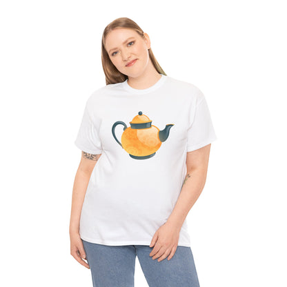 Unisex Heavy Cotton Tee - Classic British Tea Kettle - Timeless Elegance in Tea Time