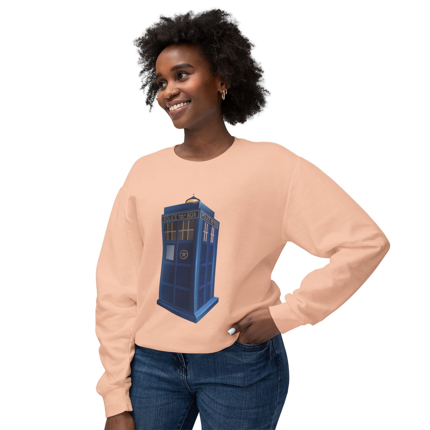 Unisex Lightweight Crewneck Sweatshirt - British Police Public Call Box - Iconic TARDIS Design