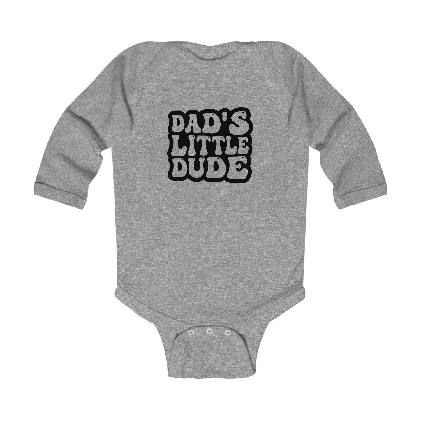 Dad's Little Dude Infant Long Sleeve Bodysuit - Cute Baby Grey Romper