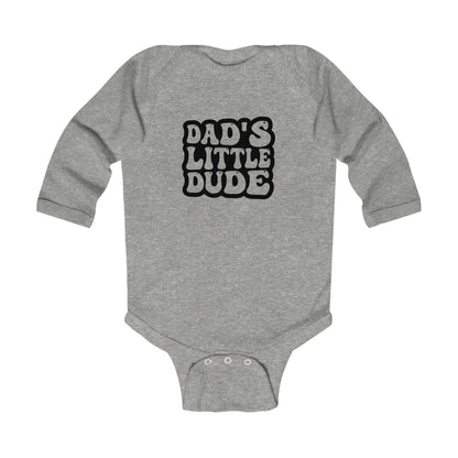 Dad's Little Dude Infant Long Sleeve Bodysuit - Cute Baby Grey Romper