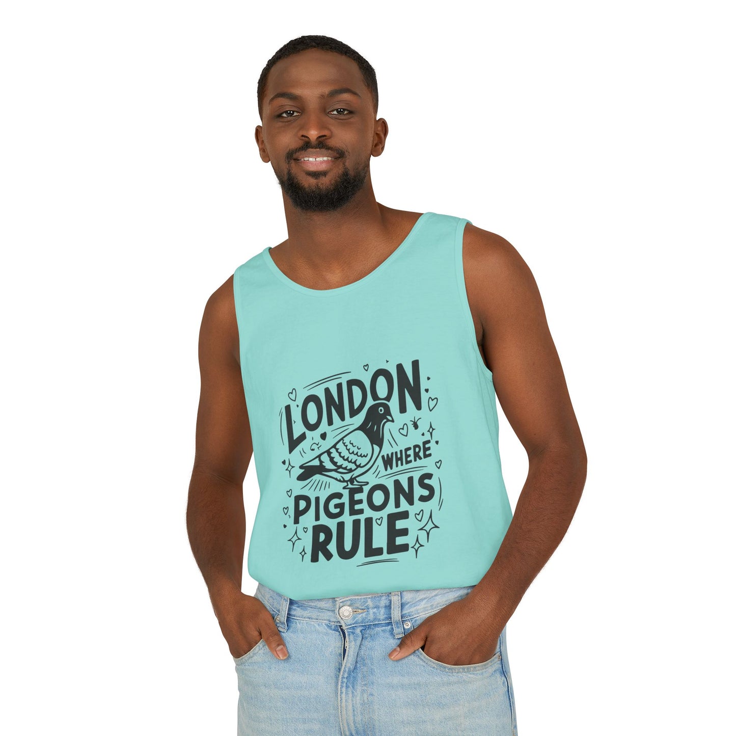 Unisex Garment-Dyed Tank Top - London where Pigeons Rule