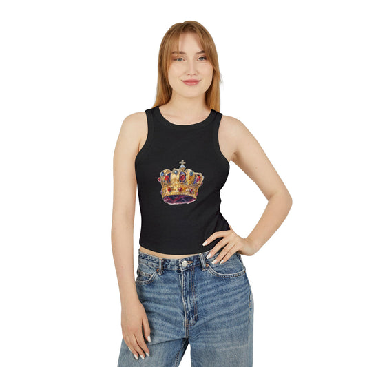 Women's Micro Rib Racer Tank Top - British Royal Crown Design - Iconic Symbol of Monarchy