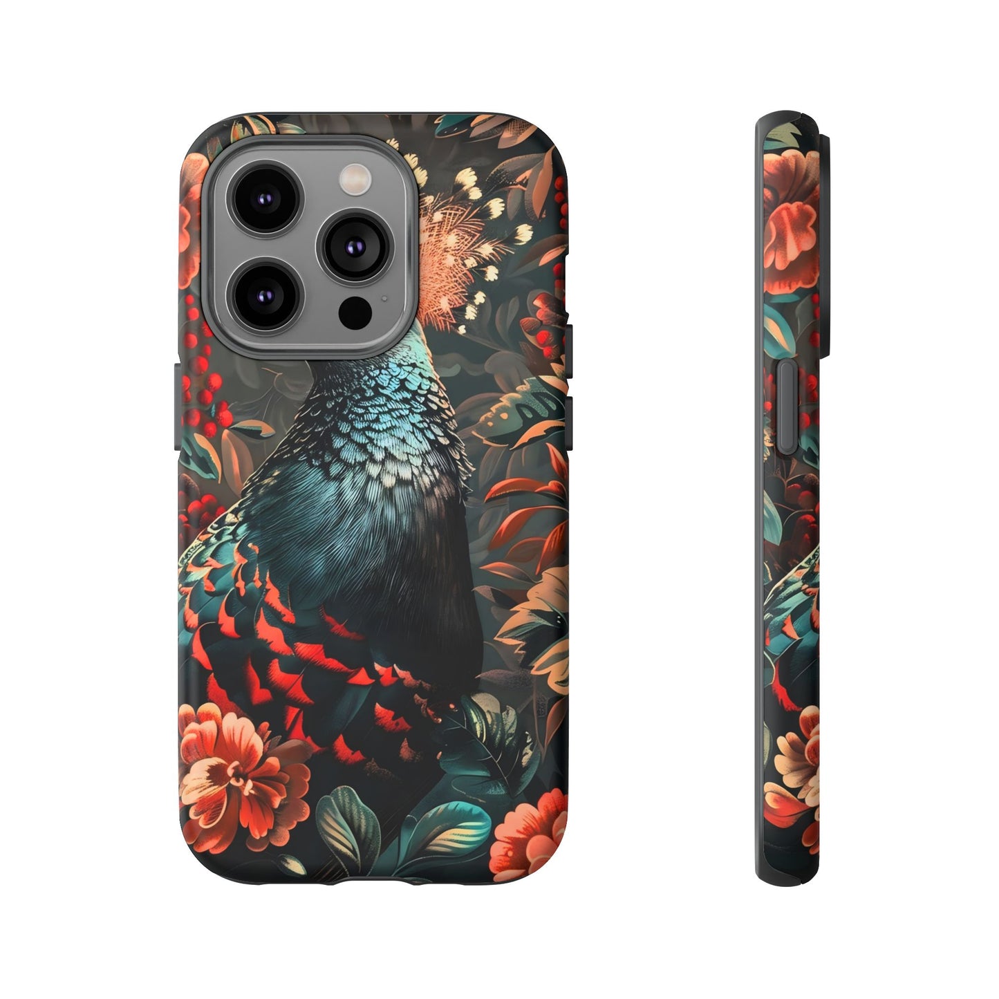 Floral Peacock Phone Case, Tough Cases, Artistic Phone Cover, Unique Gift, Nature Lover Accessory, Protective Case