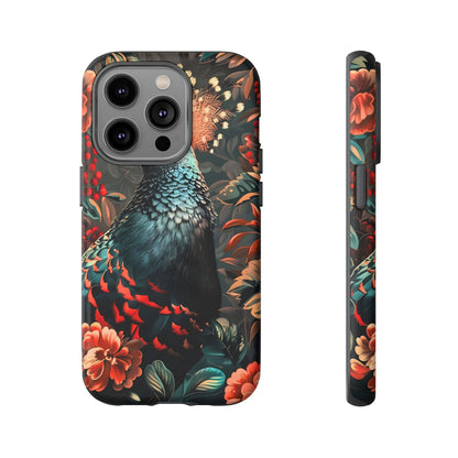 Floral Peacock Phone Case, Tough Cases, Artistic Phone Cover, Unique Gift, Nature Lover Accessory, Protective Case