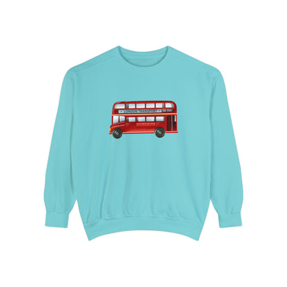 Unisex Garment-Dyed Sweatshirt Trendy - London Transport Red Double-Decker Bus