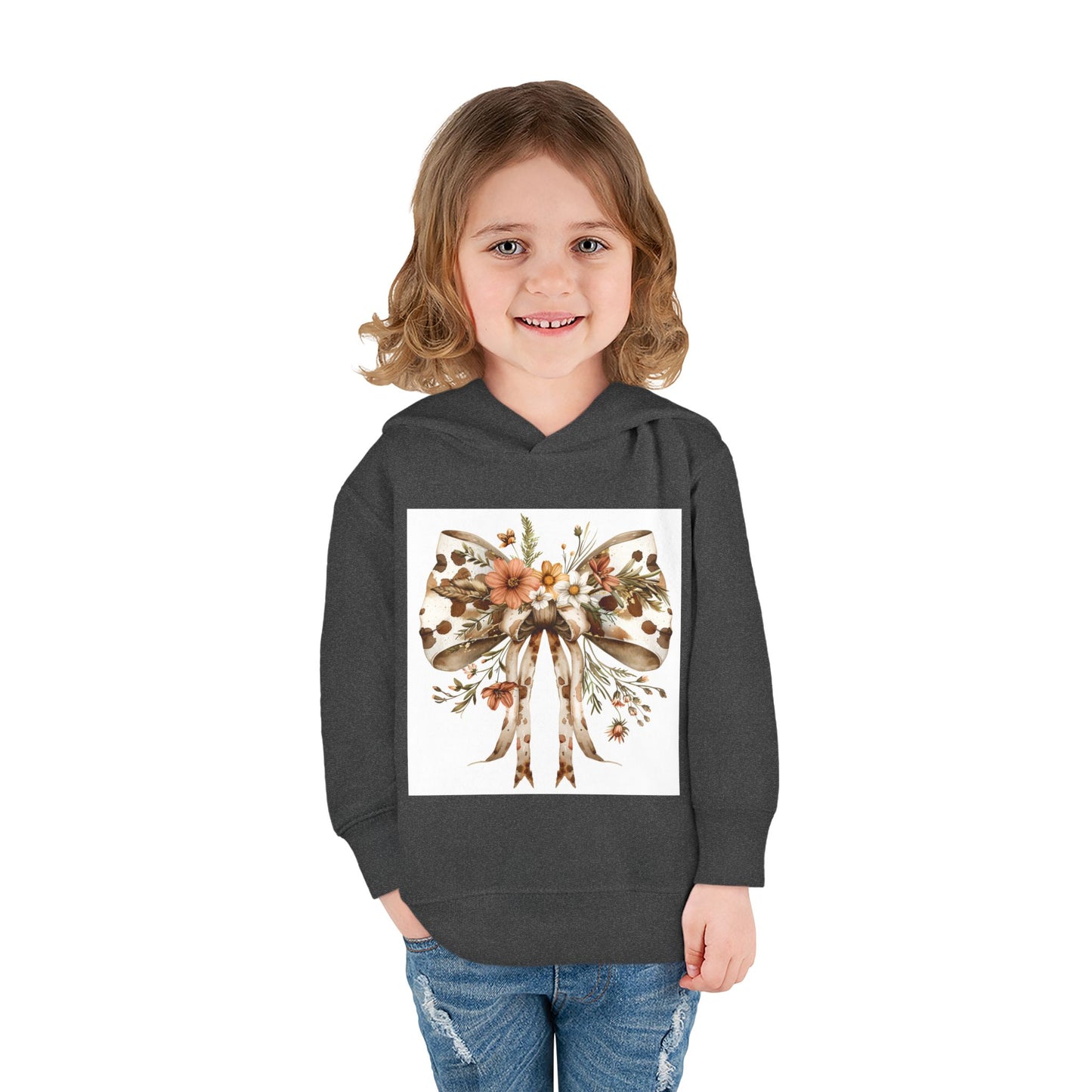 Floral Bow Toddler Pullover Fleece Hoodie - Cute & Cozy for Little Ones