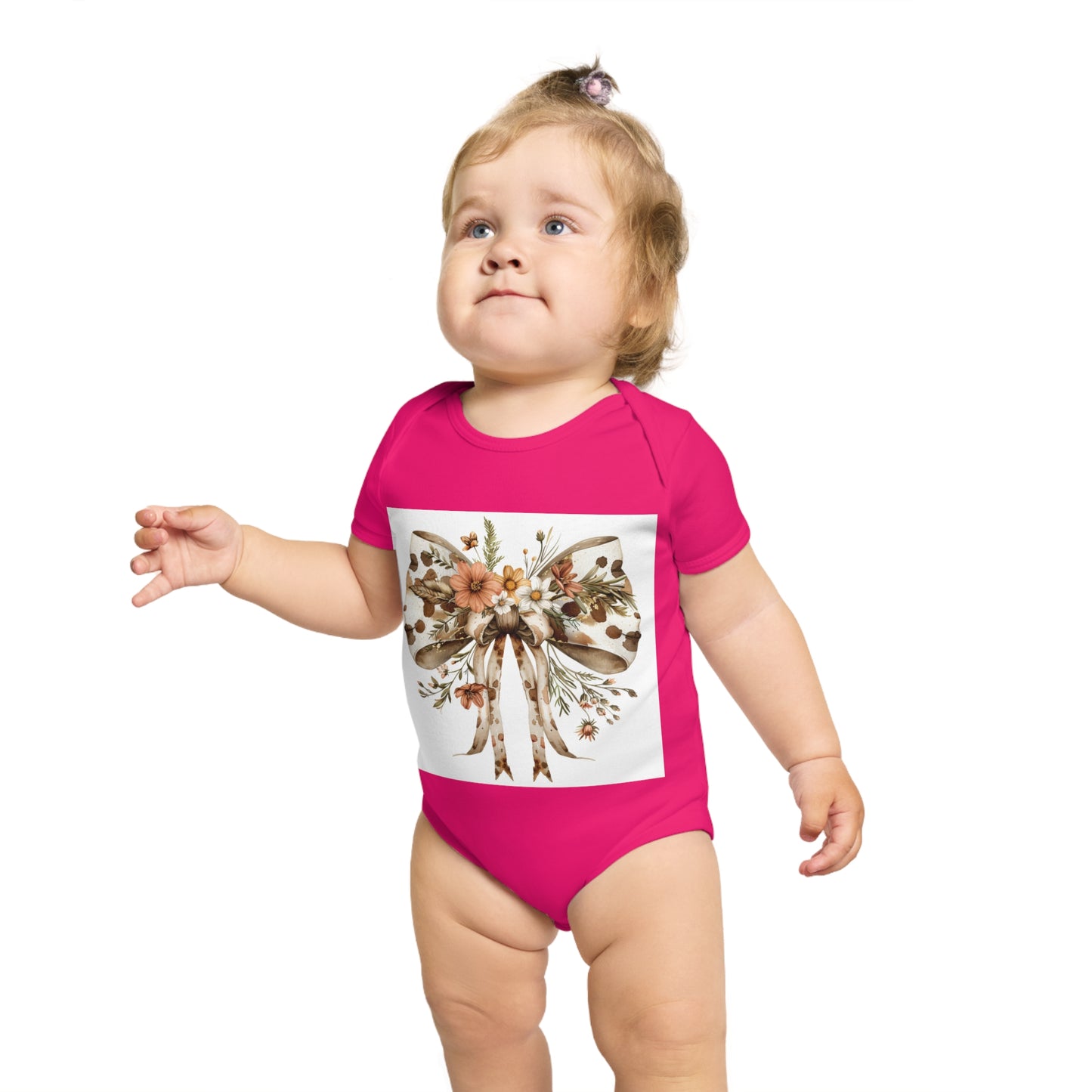Floral Bow Short Sleeve Baby Bodysuit - Cute Infant Outfit for Special Occasions