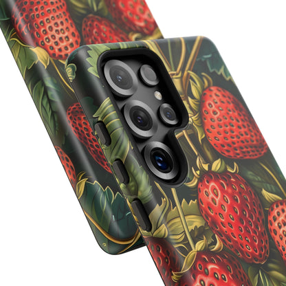 Strawberry Phone Case, Tough Berry Case, Floral Phone Cover, Cute Smartphone Shell, Nature-Inspired Gift