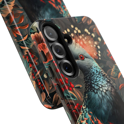 Floral Peacock Phone Case, Tough Cases, Artistic Phone Cover, Unique Gift, Nature Lover Accessory, Protective Case