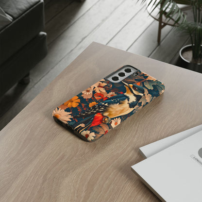 Artistic Bird Phone Case, Unique Tough Cases for Nature Lovers, Floral Design, Cute Gift, Customized Phone Accessories