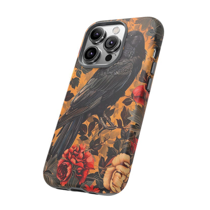 Raven Floral Phone Case - Tough Cases, Blackbird Decor, Gift for Nature Lovers, Bird Themed Accessories, Unique Phone Cover
