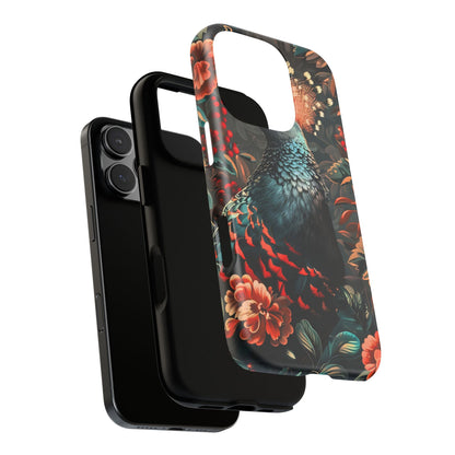 Floral Peacock Phone Case, Tough Cases, Artistic Phone Cover, Unique Gift, Nature Lover Accessory, Protective Case