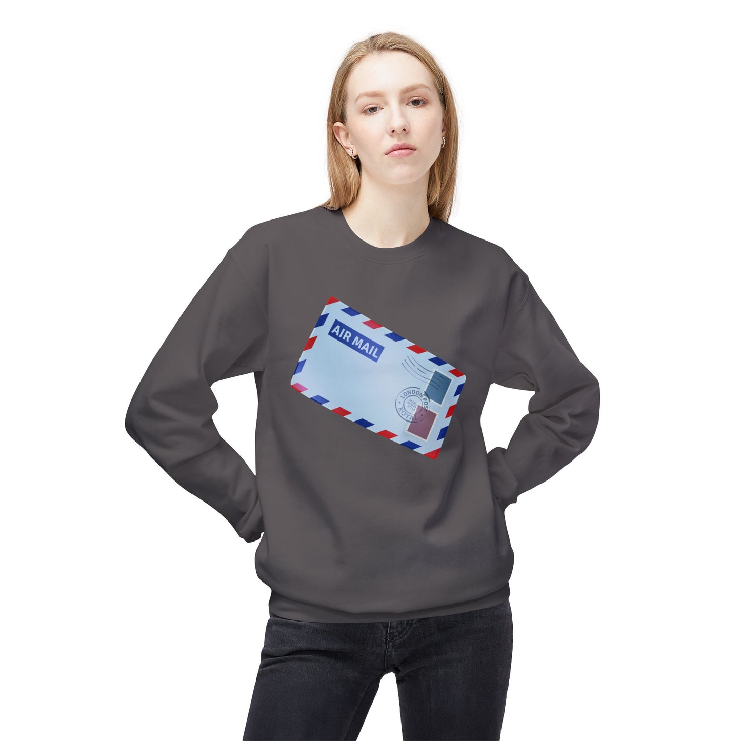 Unisex Midweight Softstyle Fleece Crewneck Sweatshirt - Vintage British Air Mail - Classic Postal Design