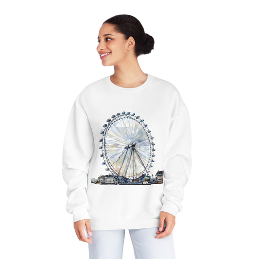 Unisex NuBlend® Crewneck Sweatshirt - London Eye - Iconic Ferris Wheel Watercolor Art