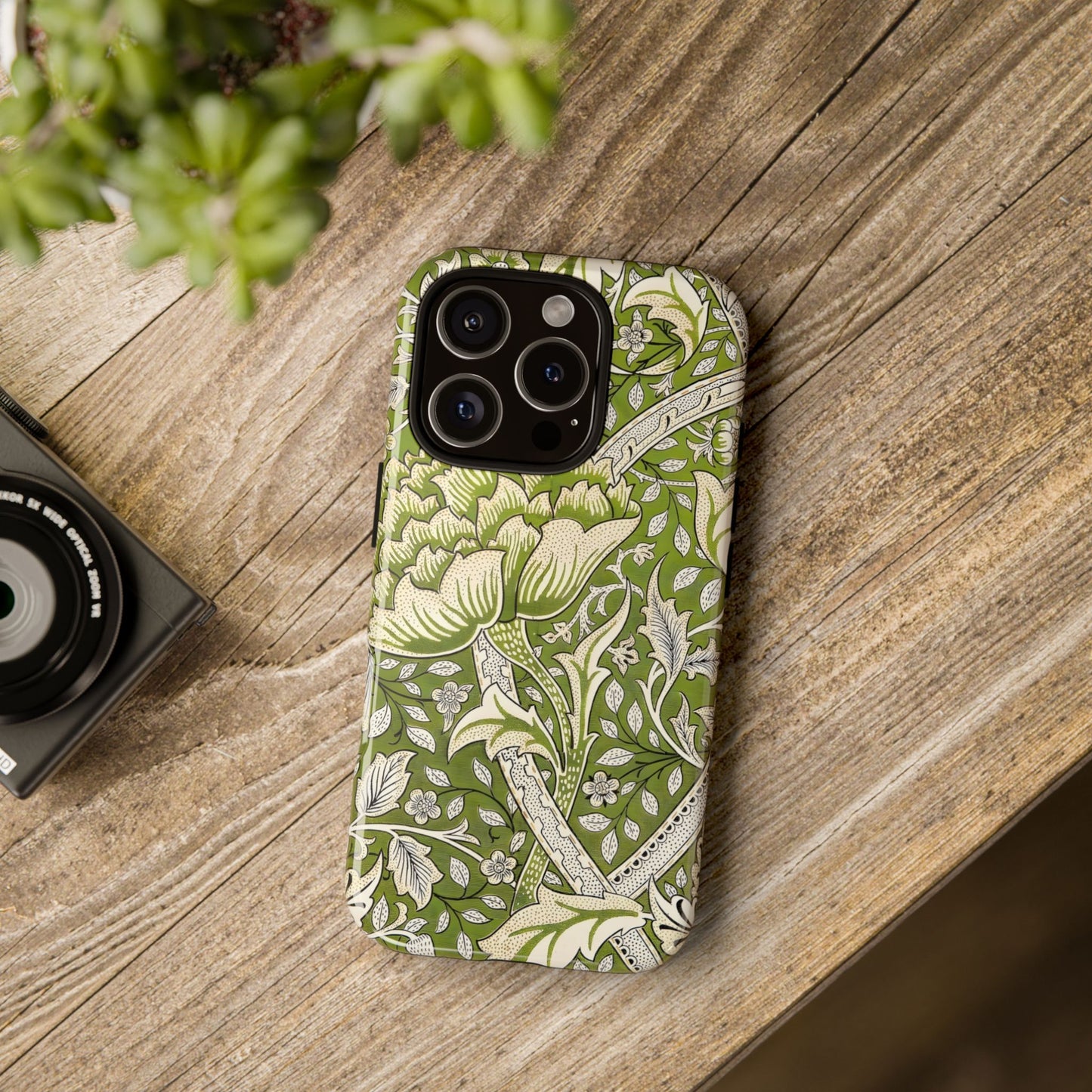 Stylish Phone Case with Floral Design, Durable Protective Cover for iPhone, Unique Gift for Birthdays, Mother's Day, Green Aesthetic