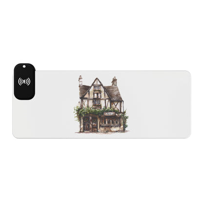 Tudor-Style Home – Historic England Charm - LED Gaming Mouse Pad with Wireless Charging, Aesthetic Desk Accessory for Gamers, Office Decor, Gift for Tech Lovers, USB Gaming Pad
