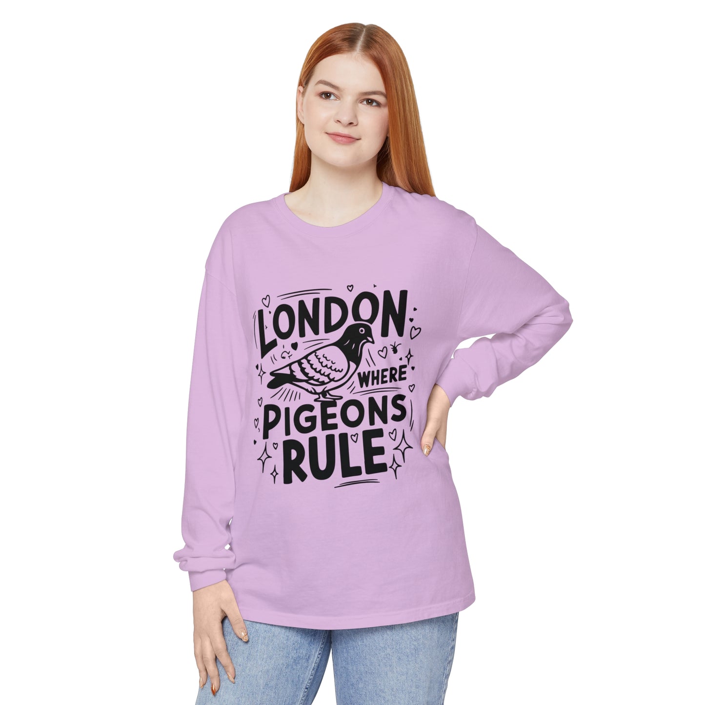 Unisex Garment-dyed Long Sleeve T-Shirt - London where pigeons rule