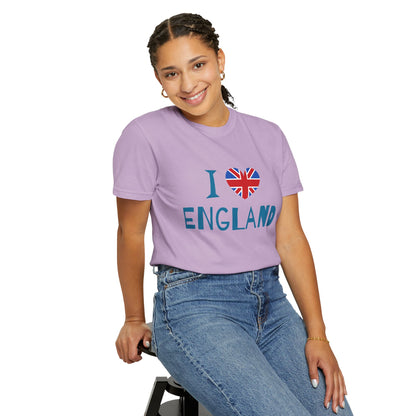 Unisex Garment-Dyed T-shirt - I Love England - Union Jack Heart
