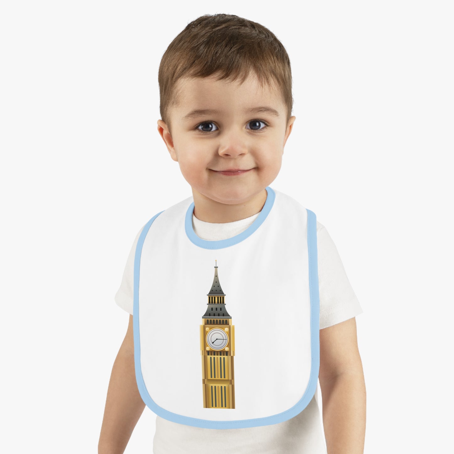 London Tower Baby Bib with Contrast Trim, Cute Infant Bib, Gift for New Parents, Funny Baby Shower Gift, Toddler Feeding Accessories, Stylish Baby Gear