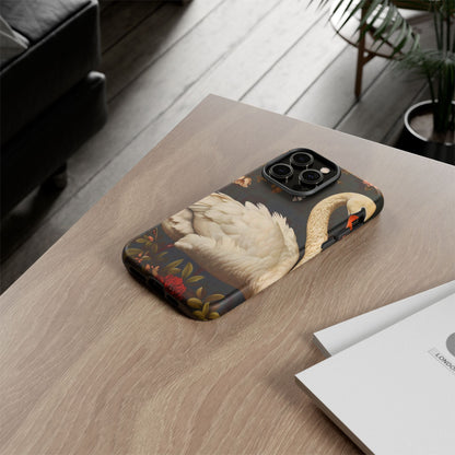 Elegant Swan Phone Case, Floral iPhone Cover, Tough Phone Case, Gift for Her, Nature Lover, Mother's Day, Birthday