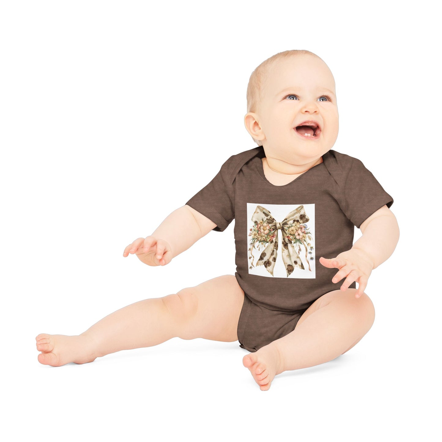 Floral Bow Baby Bodysuit - Organic Cotton Short Sleeve