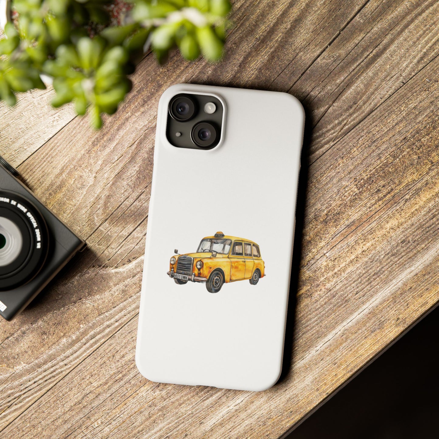 Vintage Yellow Taxi Slim Phone Case, NYC Taxi Accessory, Perfect Gift for Travelers, Phone Protection, Car Enthusiasts, Urban Style