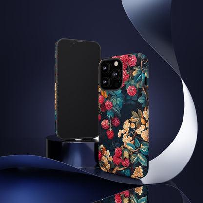 Floral Phone Case with Berry Design, Durable Phone Cover, Floral Print, Gift for Plant Lovers, Nature-Inspired Accessory