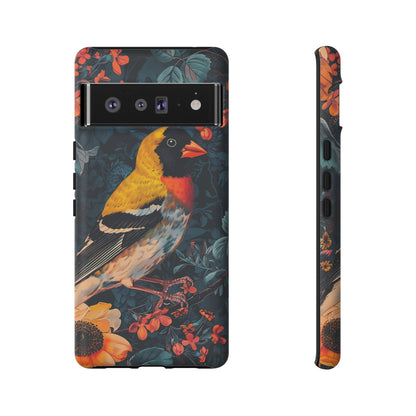 Colorful Bird Phone Case, Floral Phone Cover, Tough Phone Protector, Nature Lover Gift, Botanical Case, Unique Mobile Accessory