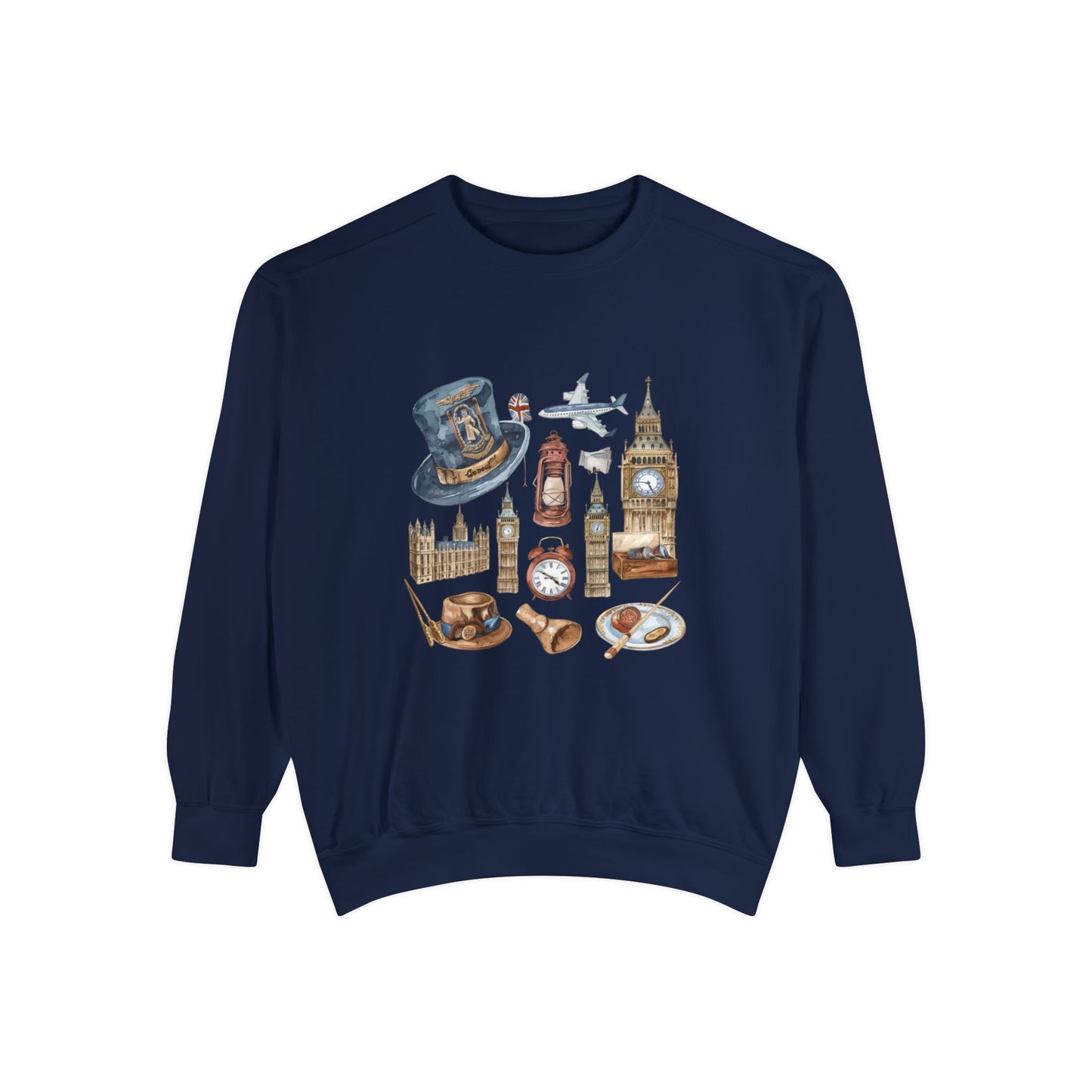 Unisex Garment-Dyed Sweatshirt - Vintage England Icons