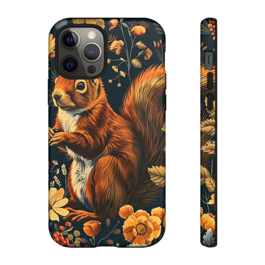 Squirrel Floral Phone Case, Tough Cases for Nature Lovers, Cute Animal Design, Fall Aesthetic, Perfect Gift for Her