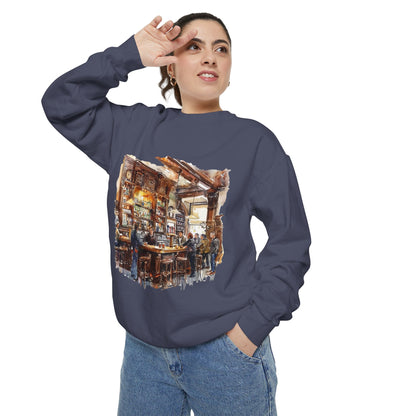 Unisex Garment-Dyed Sweatshirt - Where Friends Gather - The Cozy British Pub