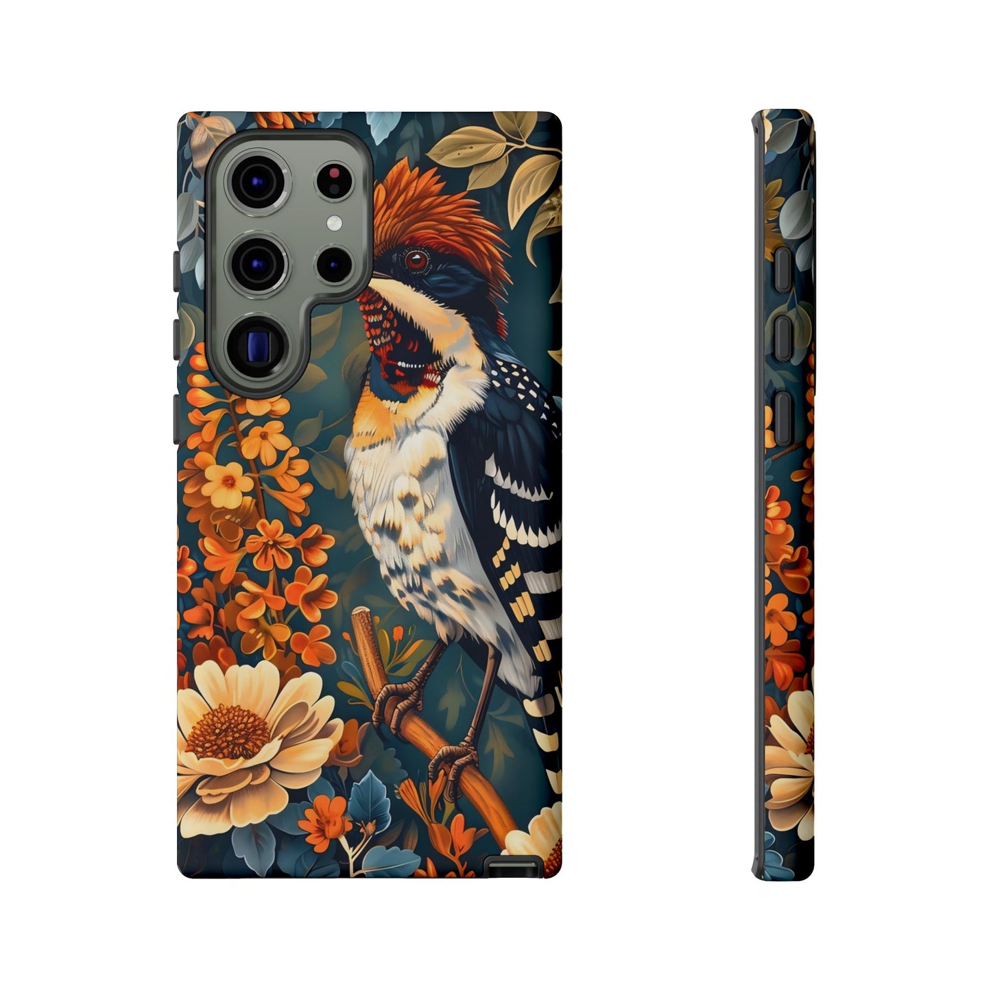 Tough Cases: Floral Bird Phone Case, Vintage Style Cover, Nature Lover Gift, Botanical Design, Spring Inspire Fashion