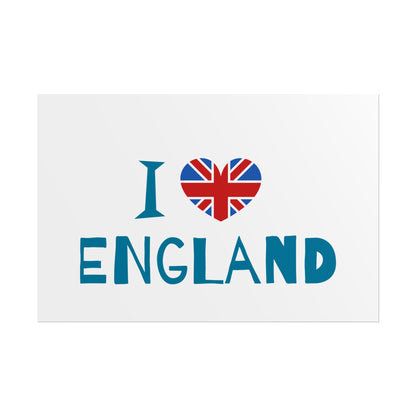 I Love England Rolled Poster - UK Travel Decor, Gift for Britains, Wall Art for Home, London Souvenir, Love England