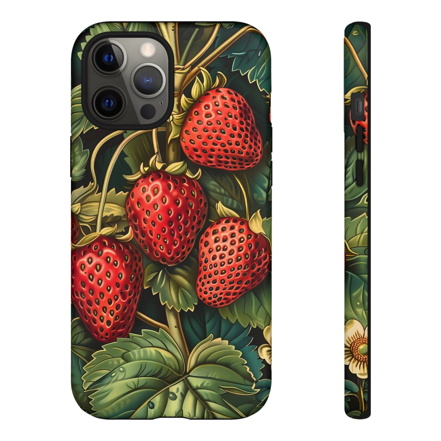 Strawberry Phone Case, Tough Berry Case, Floral Phone Cover, Cute Smartphone Shell, Nature-Inspired Gift