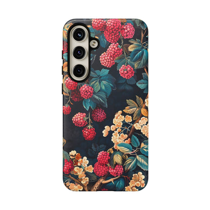 Floral Phone Case with Berry Design, Durable Phone Cover, Floral Print, Gift for Plant Lovers, Nature-Inspired Accessory