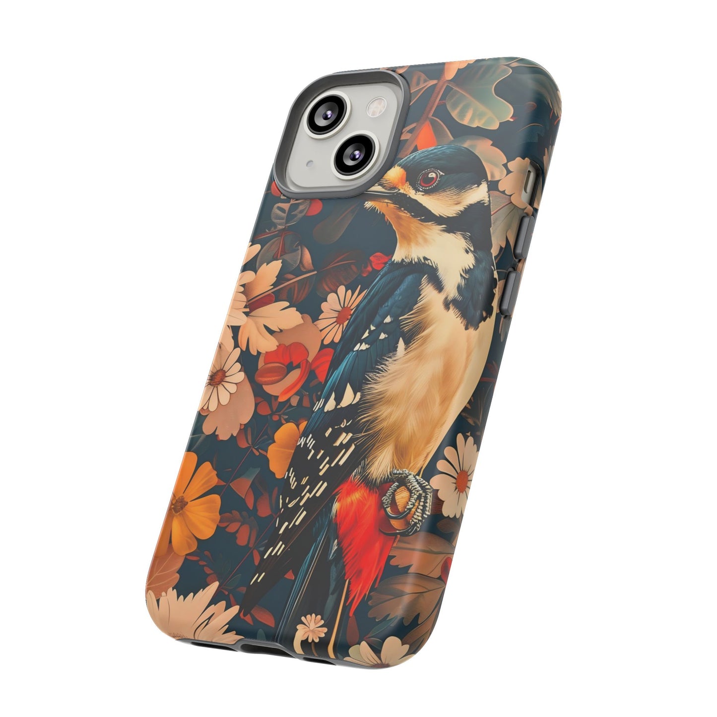 Artistic Bird Phone Case, Unique Tough Cases for Nature Lovers, Floral Design, Cute Gift, Customized Phone Accessories