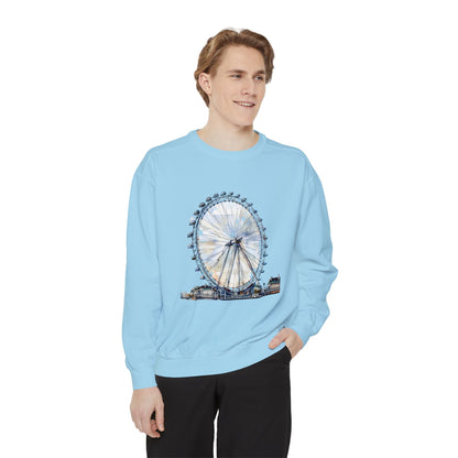 Unisex Garment-Dyed Sweatshirt - London Eye - Iconic Ferris Wheel