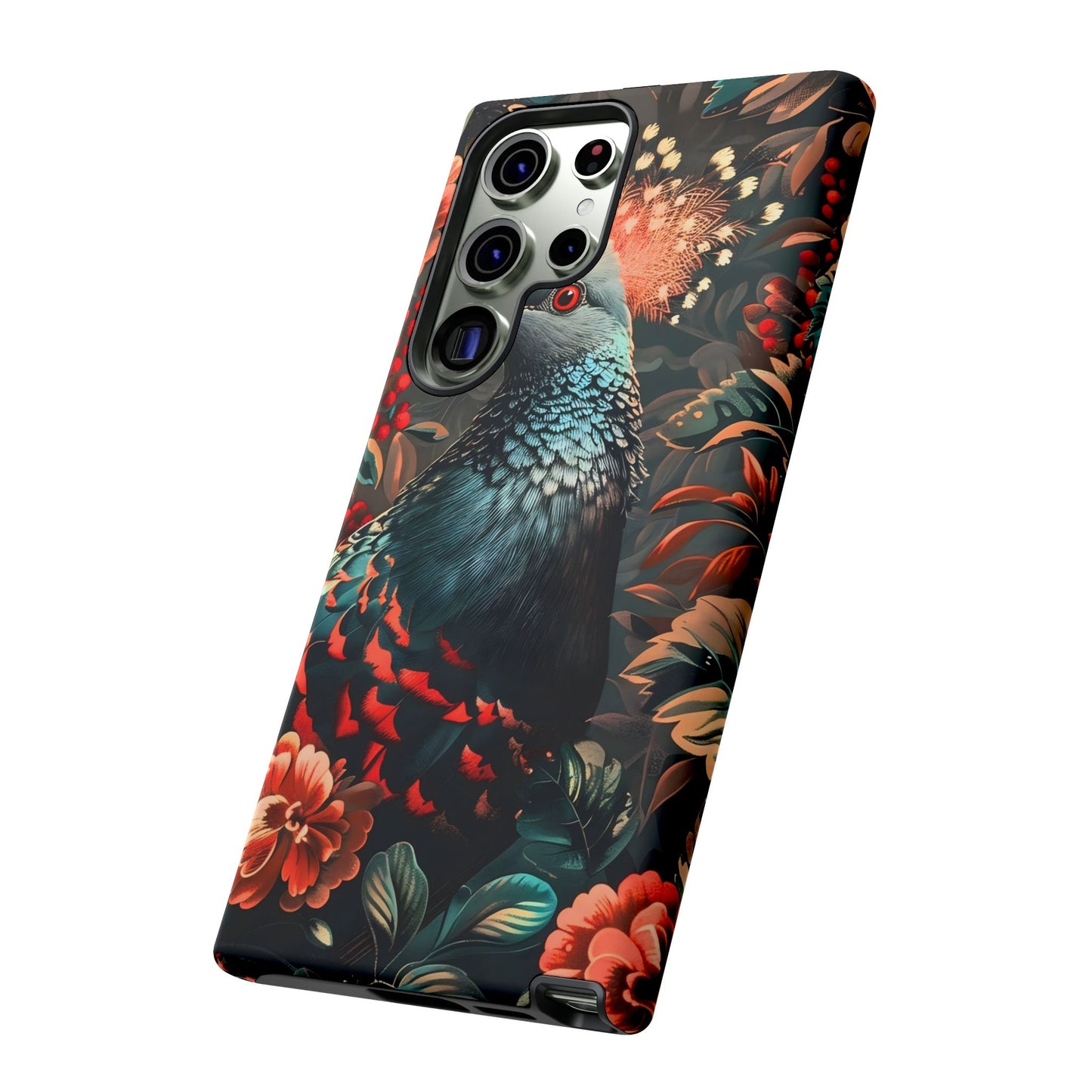 Floral Peacock Phone Case, Tough Cases, Artistic Phone Cover, Unique Gift, Nature Lover Accessory, Protective Case