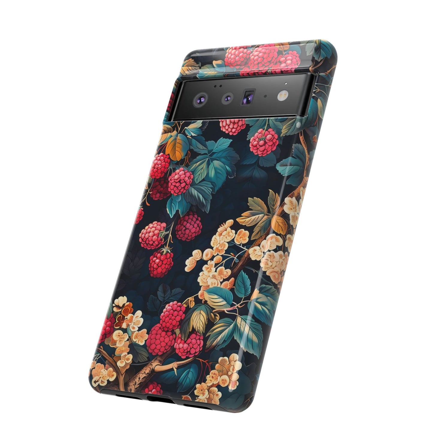 Floral Phone Case with Berry Design, Durable Phone Cover, Floral Print, Gift for Plant Lovers, Nature-Inspired Accessory