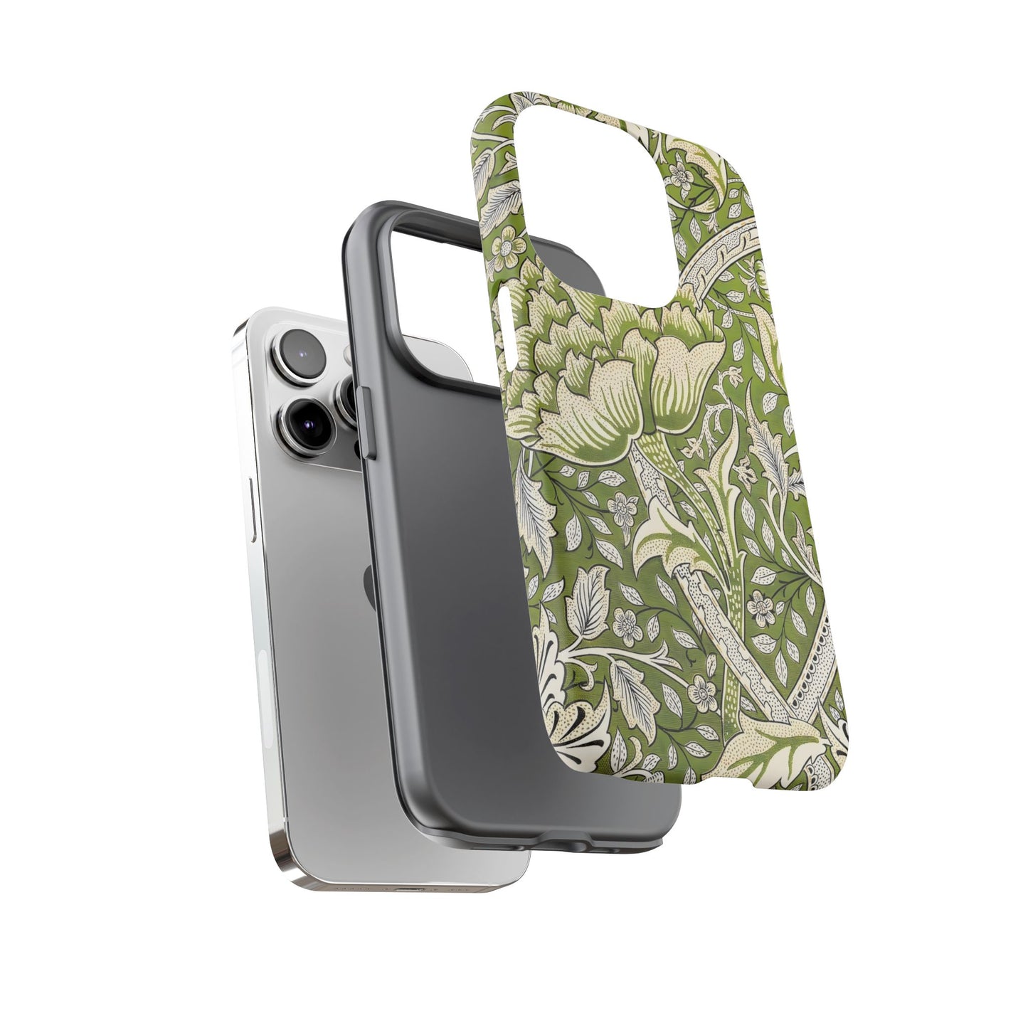 Stylish Phone Case with Floral Design, Durable Protective Cover for iPhone, Unique Gift for Birthdays, Mother's Day, Green Aesthetic