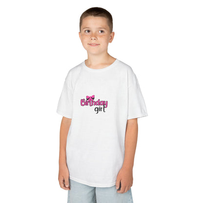 Kids Heavy Cotton Tee -Girly Birthday Girl with Leopard Rainbow Clipart -  Fun & Festive T-Shirt for Celebrating Special Days