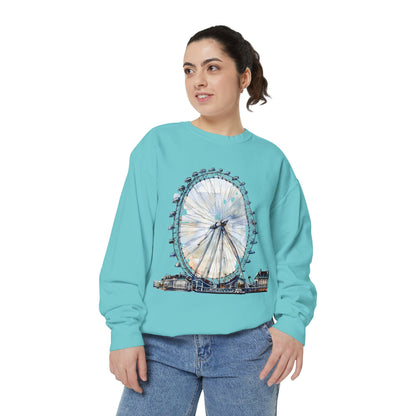 Unisex Garment-Dyed Sweatshirt - London Eye - Iconic Ferris Wheel