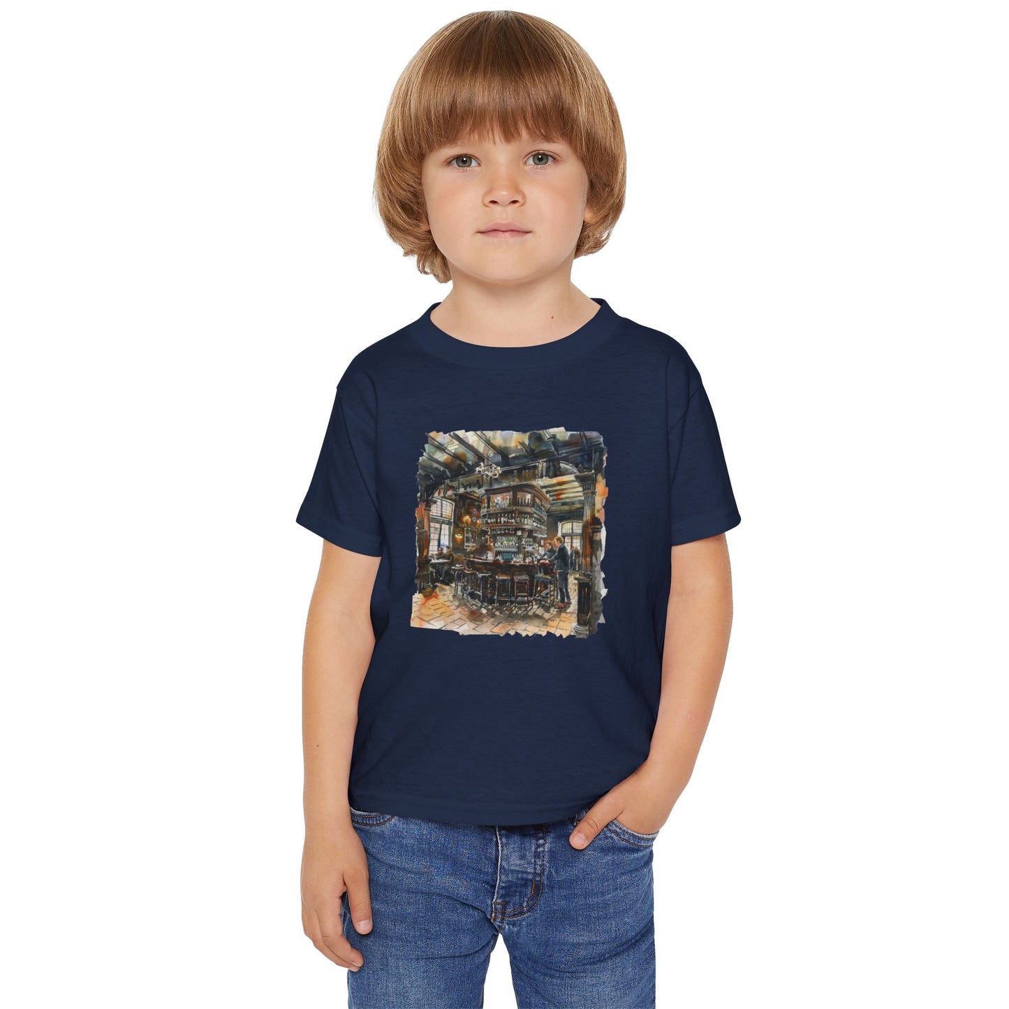 Toddler T-Shirt with Whimsical Bar Scene Design - Rustic Bar Interior Watercolor Painting